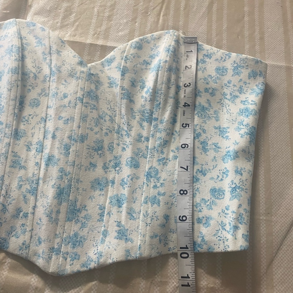 Zara Blue Floral corset Cottage core style top cropped - Picture 5 of 7